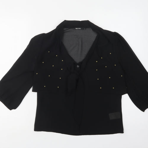 Beloved Womens Black  Polyester Basic Button-Up Size XS V-Neck