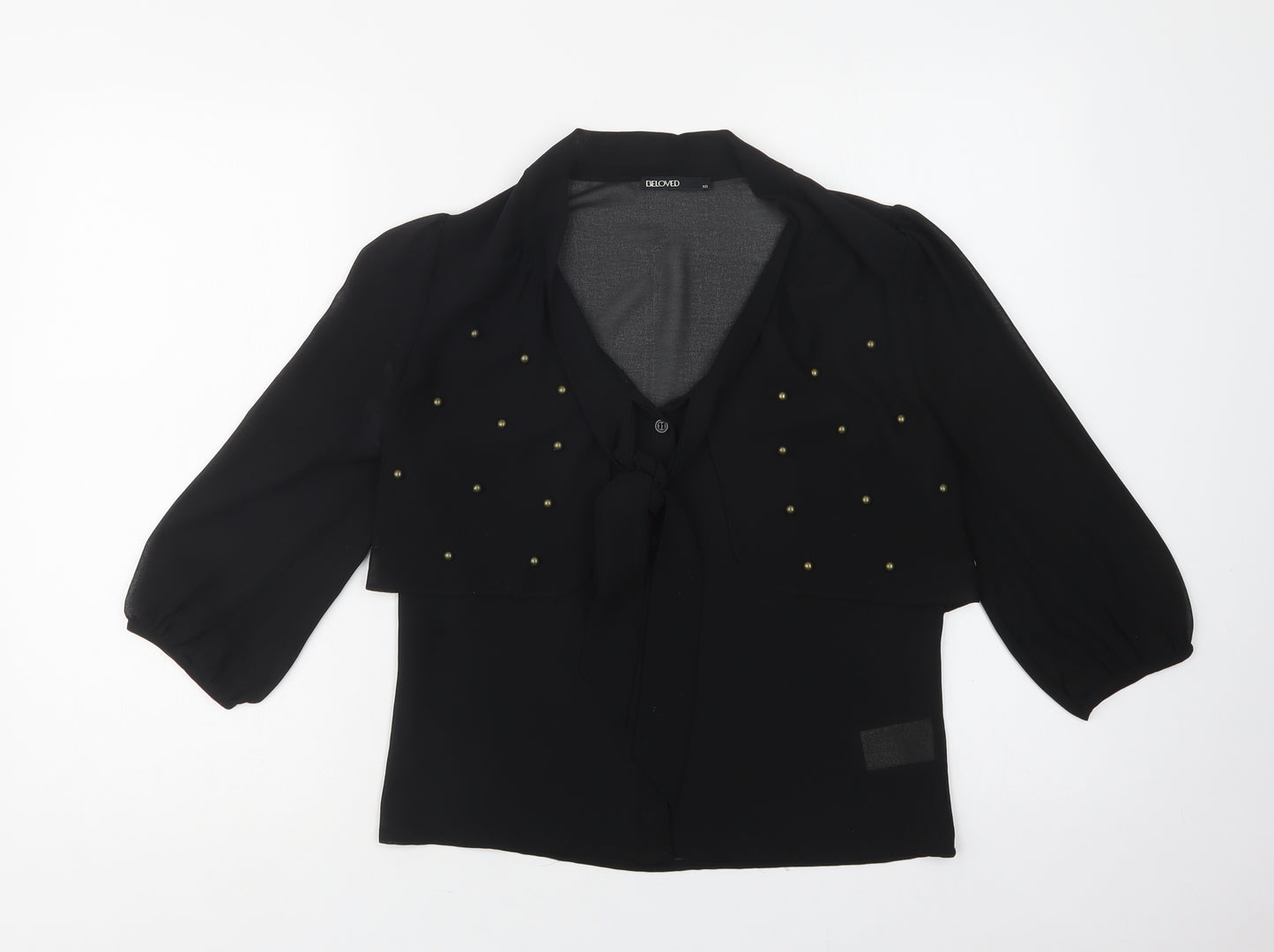 Beloved Womens Black  Polyester Basic Button-Up Size XS V-Neck