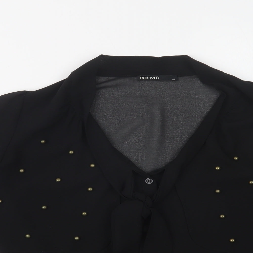 Beloved Womens Black  Polyester Basic Button-Up Size XS V-Neck