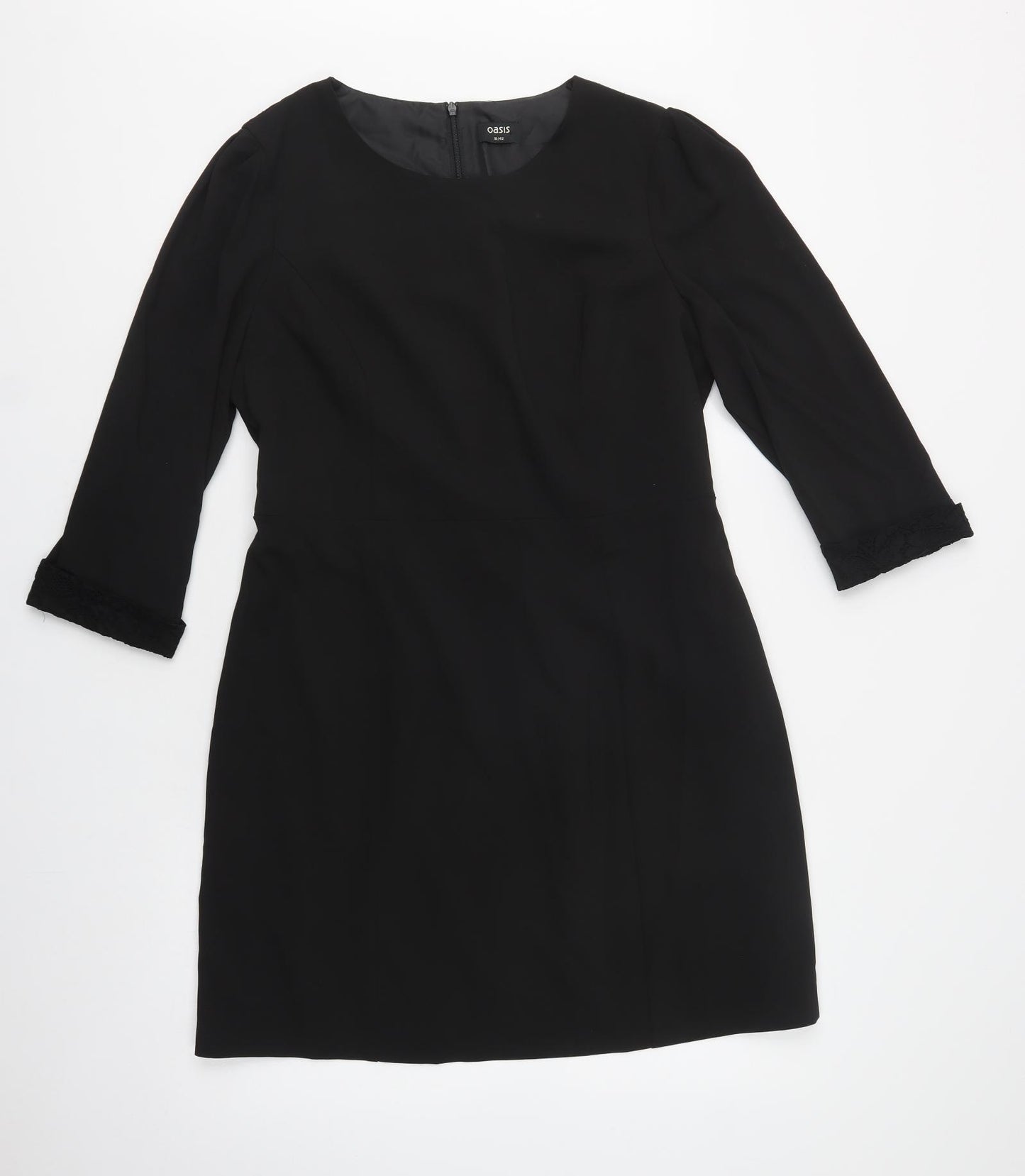 Oasis Womens Black  Polyester Pencil Dress  Size 16  Round Neck Zip