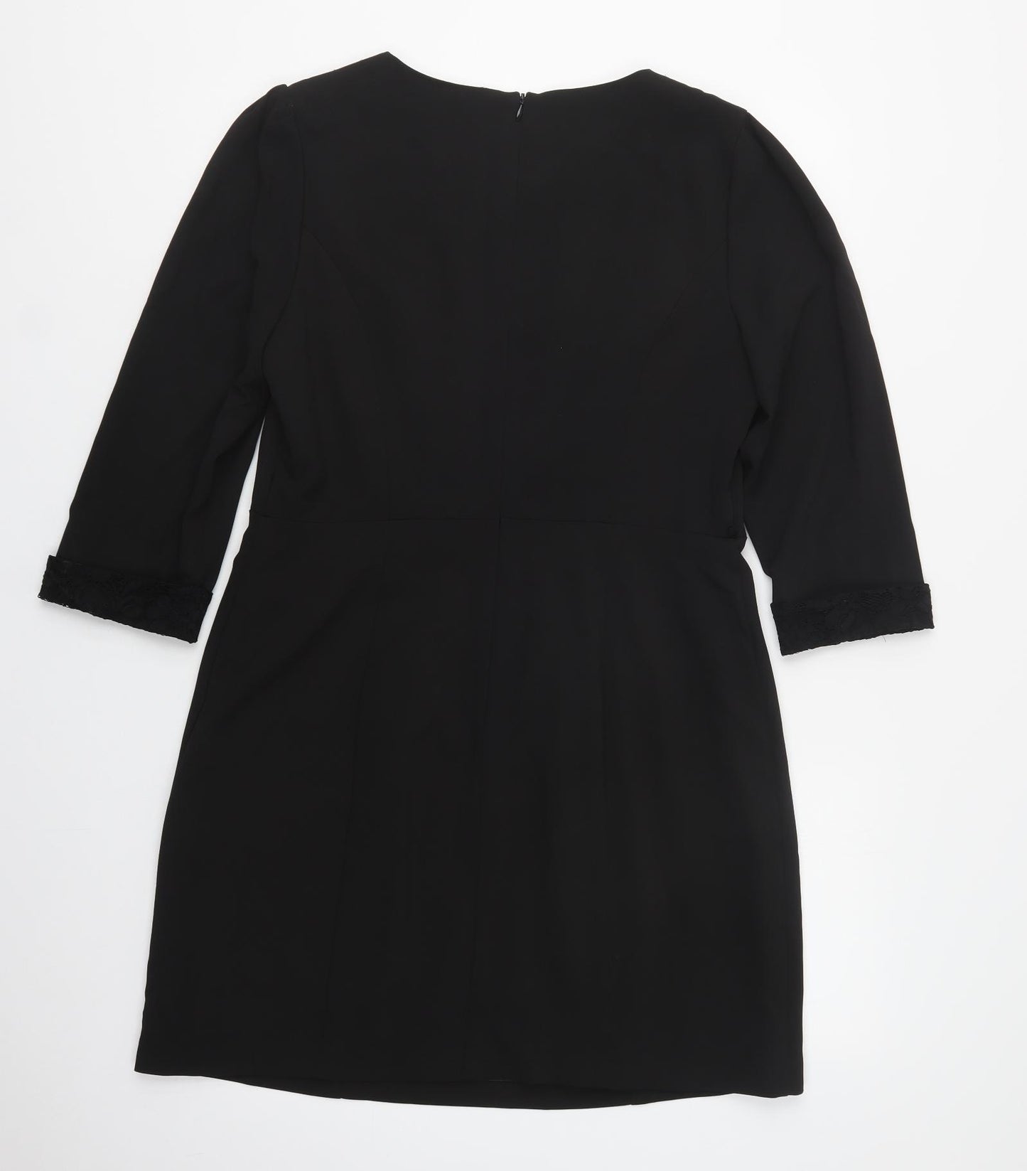 Oasis Womens Black  Polyester Pencil Dress  Size 16  Round Neck Zip