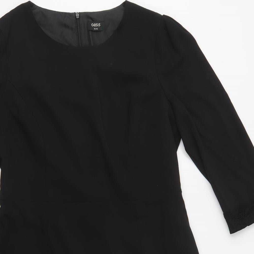 Oasis Womens Black  Polyester Pencil Dress  Size 16  Round Neck Zip