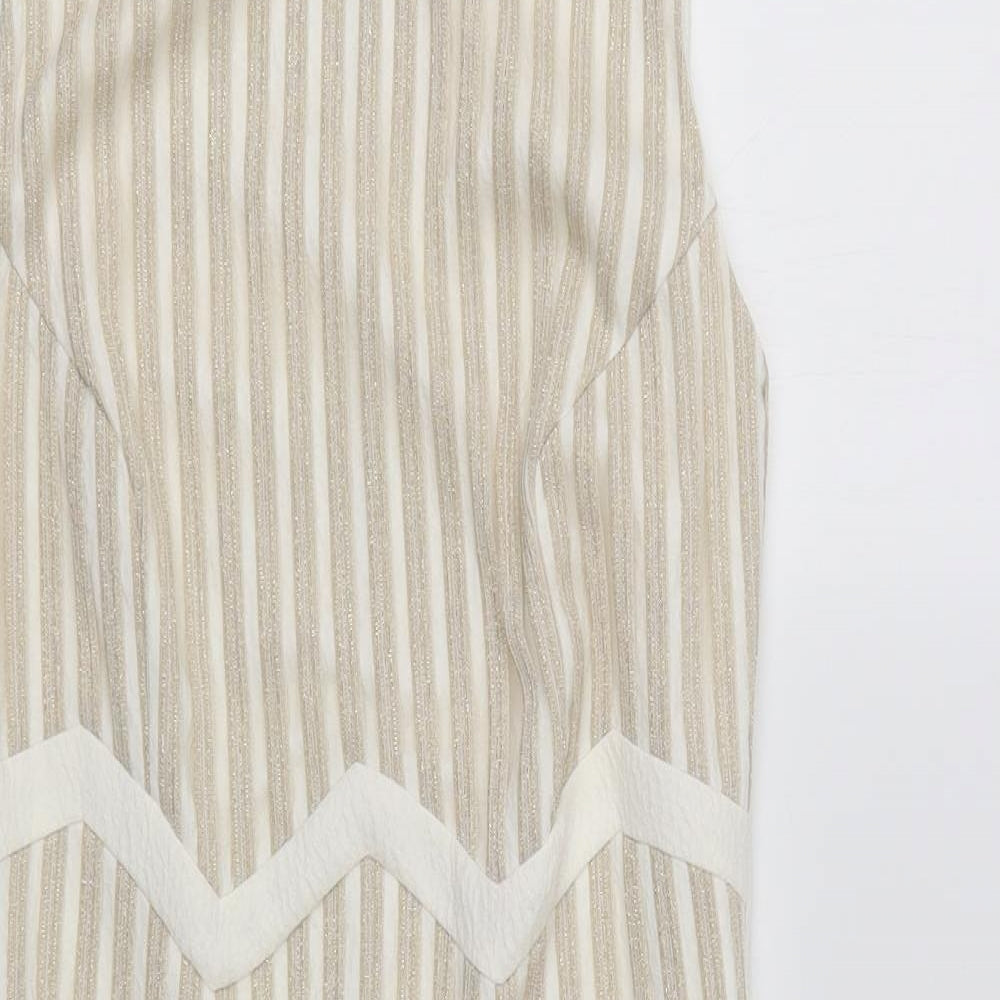 Explosion Womens White Striped Polyester Pencil Dress  Size 8  Round Neck Zip