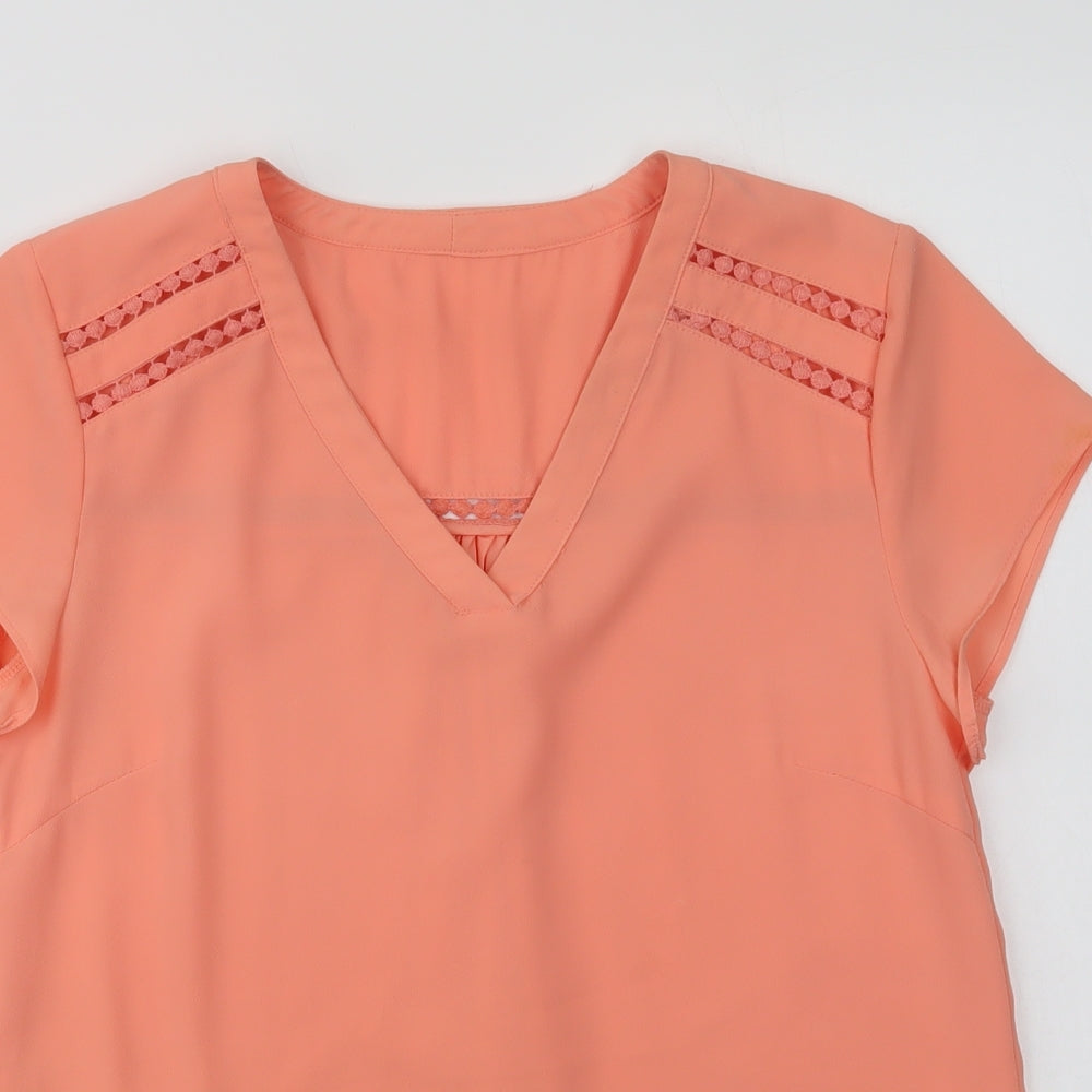Rant & Rave Womens Orange  Polyester Basic Blouse Size S V-Neck