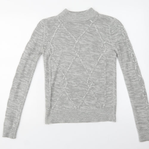 Matalan Womens Grey Mock Neck  Acrylic Pullover Jumper Size XS