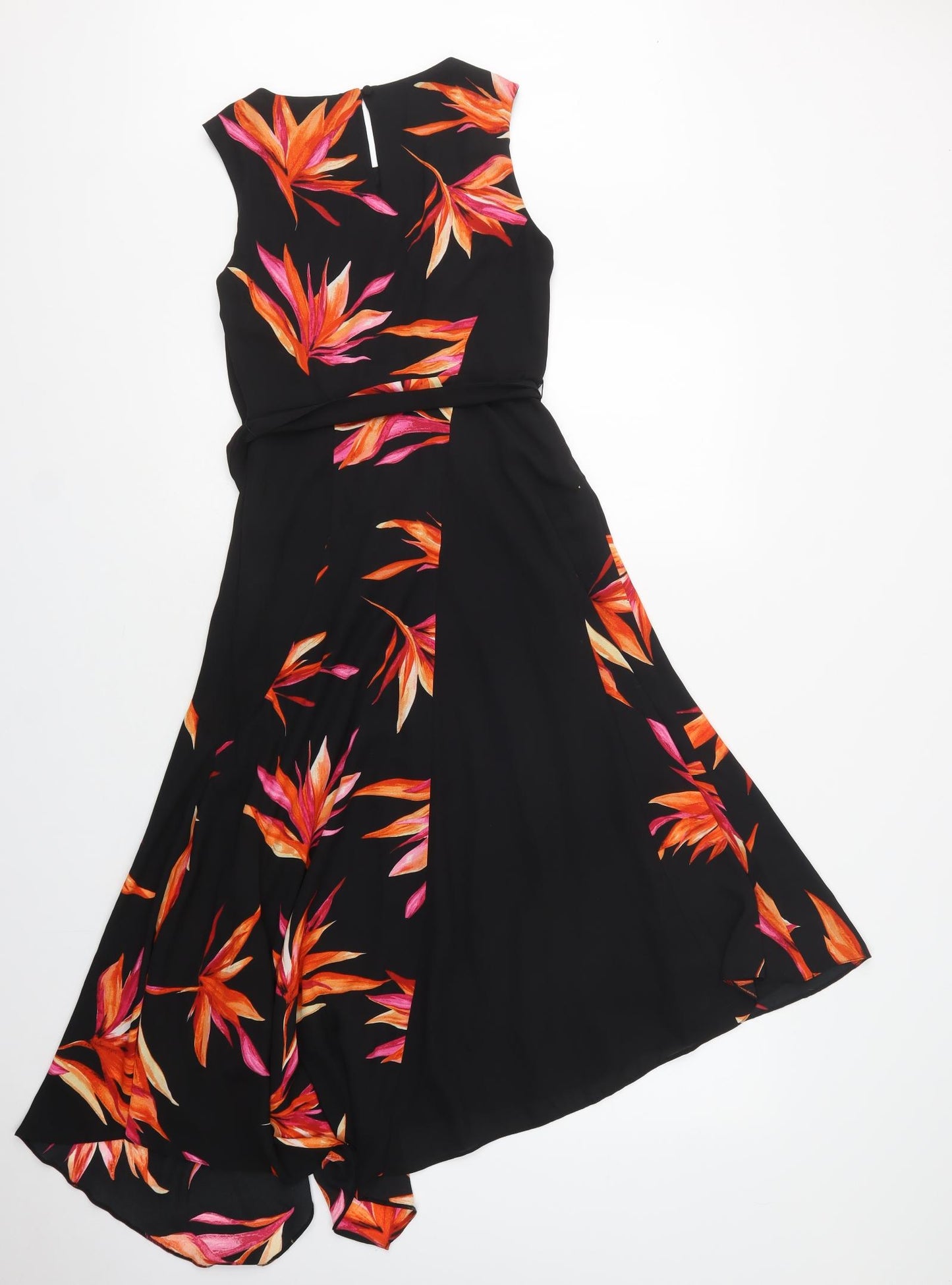 Debenhams Womens Black Floral Polyester A-Line  Size 6  Round Neck Button