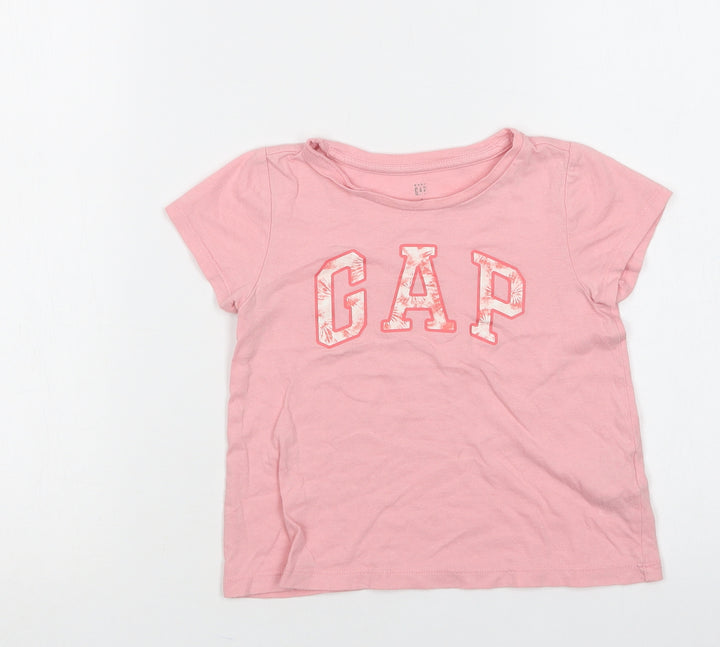 Gap Girls Pink Cotton Basic Polo Size 3 Years Crew Neck