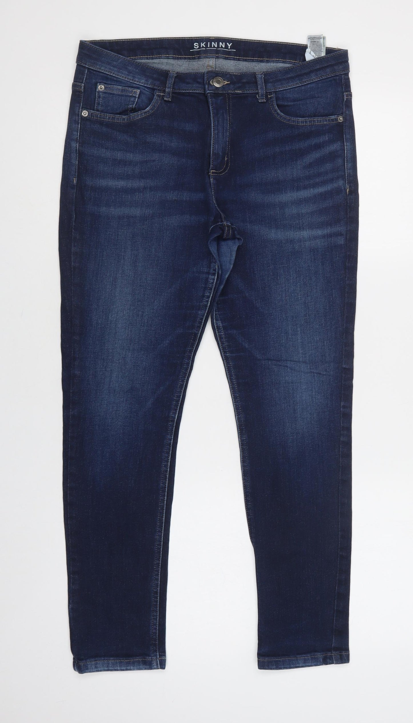 M&S Womens Blue  Cotton Skinny Jeans Size 12 L28 in Regular Button
