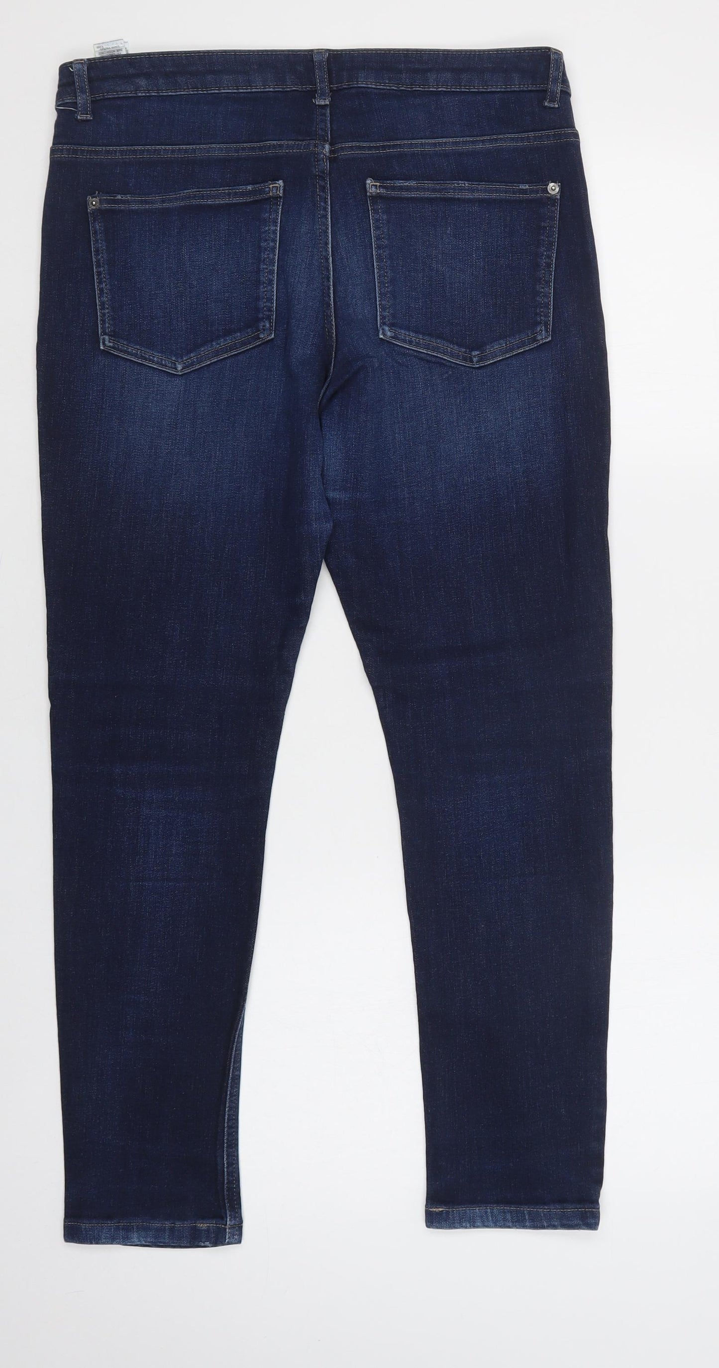 M&S Womens Blue  Cotton Skinny Jeans Size 12 L28 in Regular Button