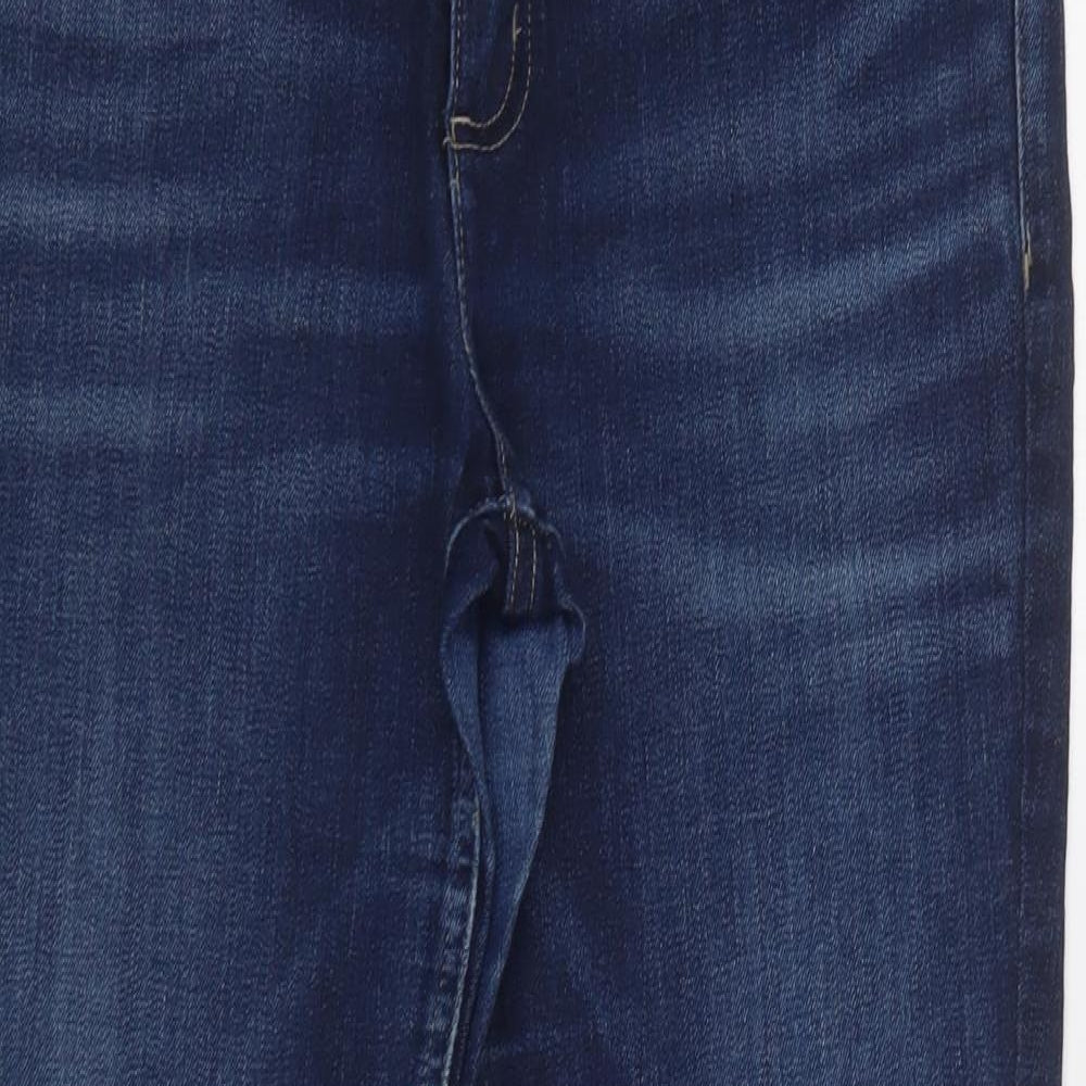M&S Womens Blue  Cotton Skinny Jeans Size 12 L28 in Regular Button