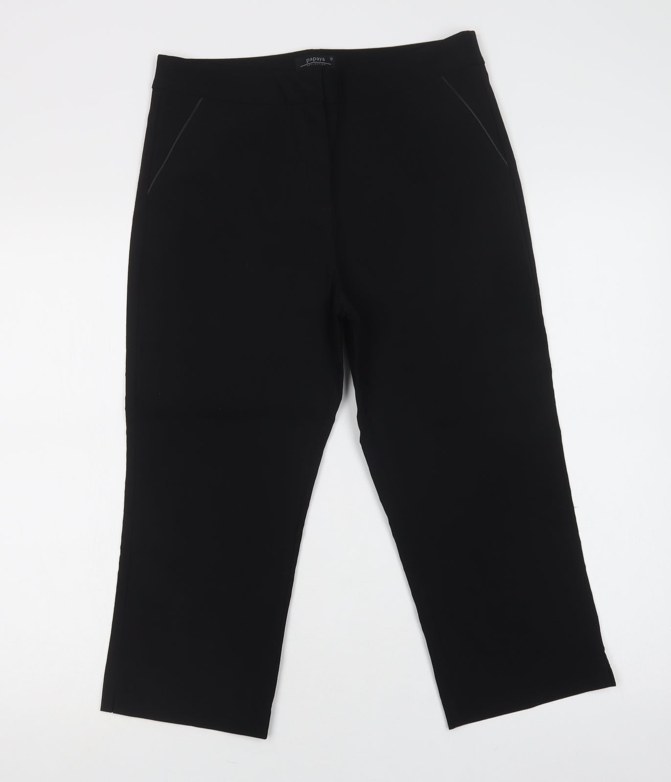 Papaya Womens Black  Viscose Cropped Trousers Size 12 L20 in Extra-Slim Hook & Loop