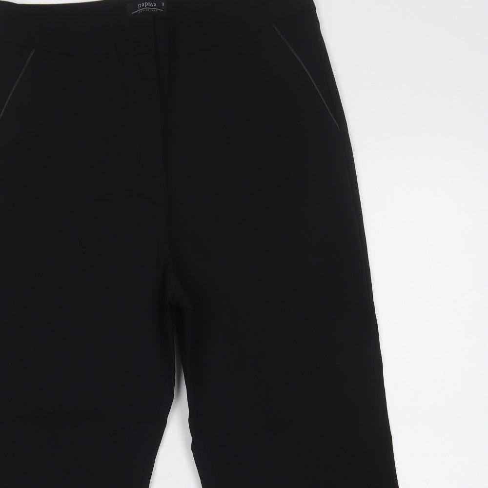 Papaya Womens Black  Viscose Cropped Trousers Size 12 L20 in Extra-Slim Hook & Loop