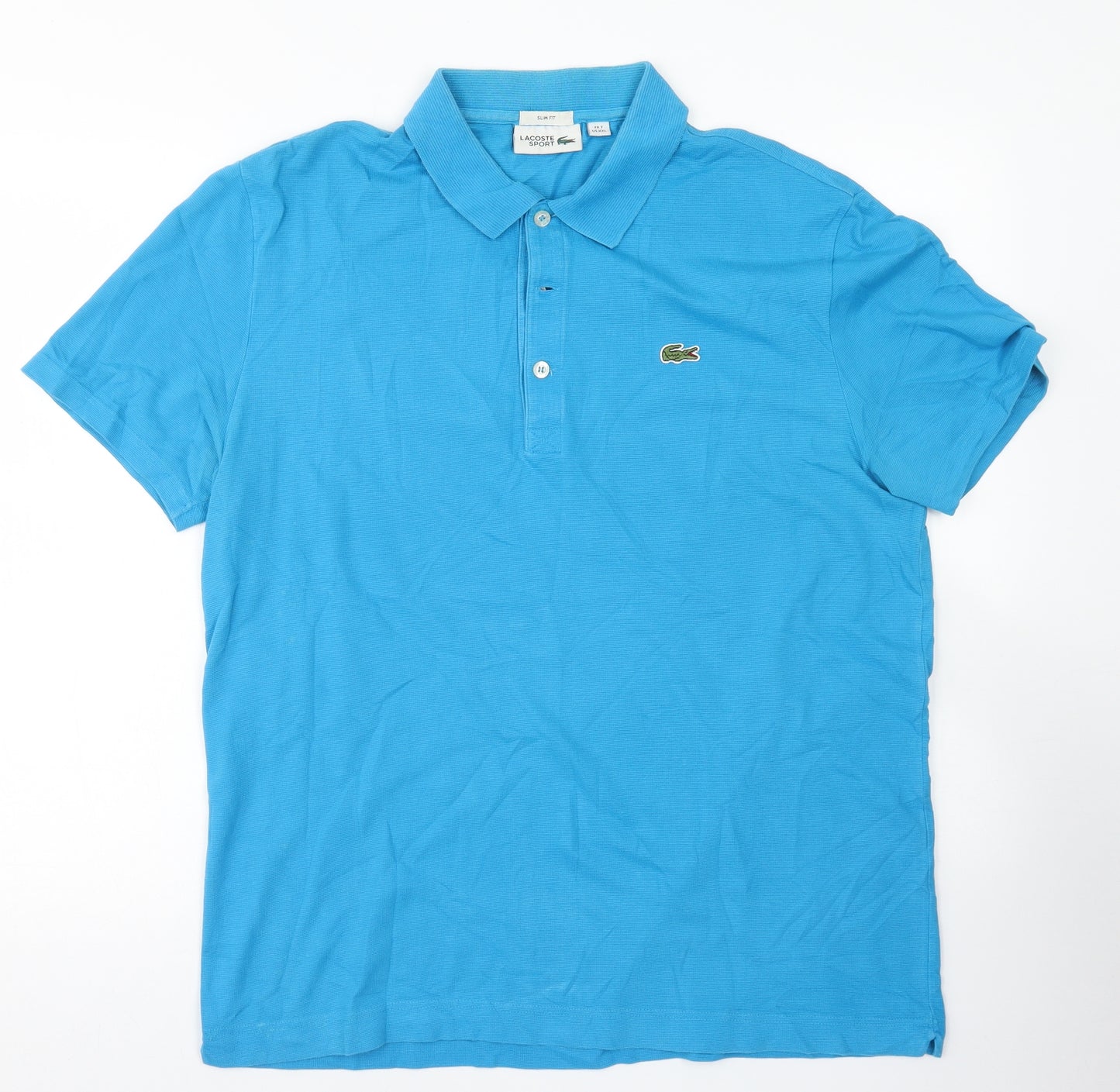 Lacoste Mens Blue  Cotton  Polo Size 2XL Collared Button