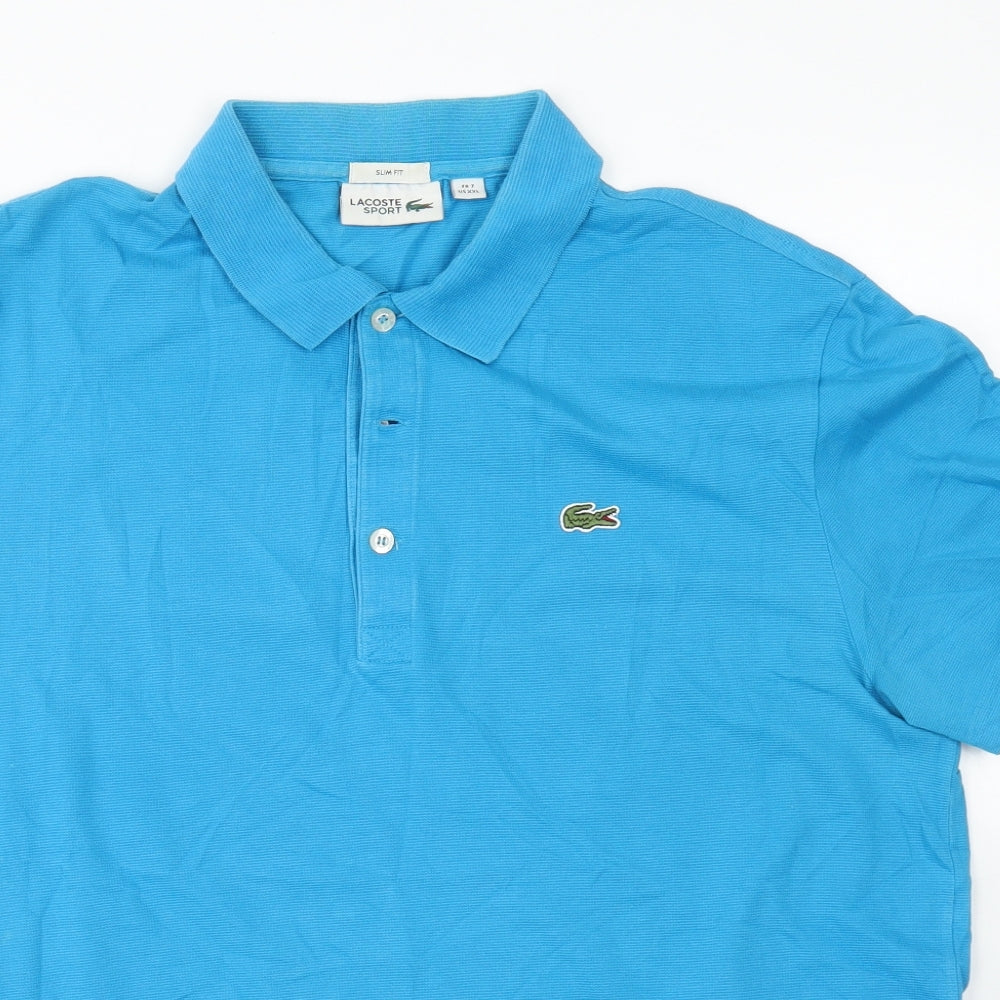 Lacoste Mens Blue  Cotton  Polo Size 2XL Collared Button