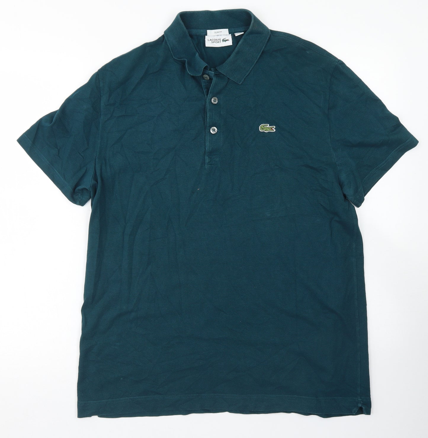 Lacoste Mens Green  Cotton  Polo Size 2XL Collared Button
