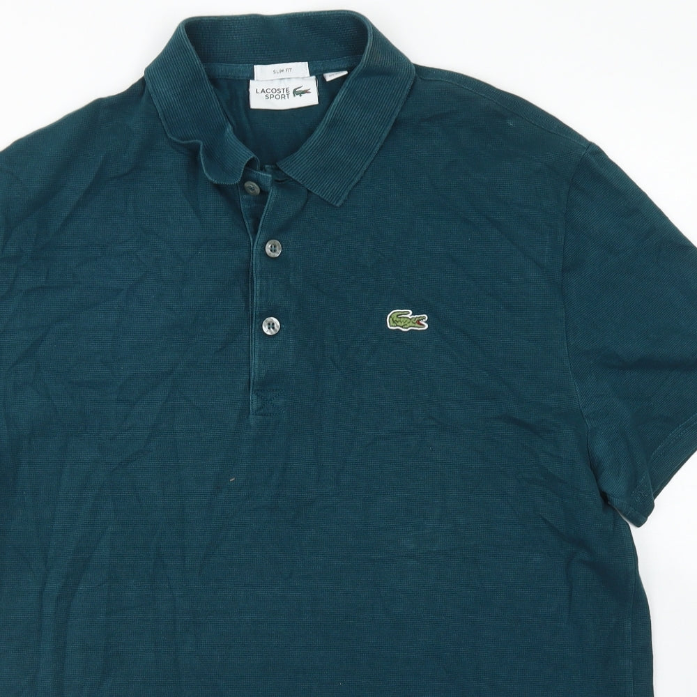 Lacoste Mens Green  Cotton  Polo Size 2XL Collared Button