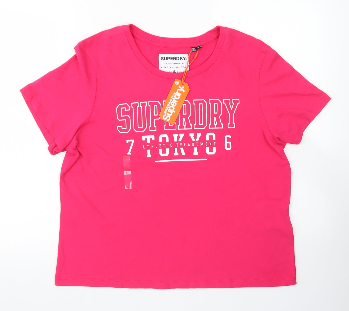 Superdry Womens Pink  Cotton Cropped T-Shirt Size 14 Crew Neck