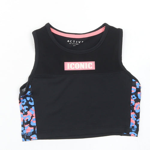 Miss E-vie Girls Black Animal Print Polyester Cropped Tank Size 6-7 Years Crew Neck