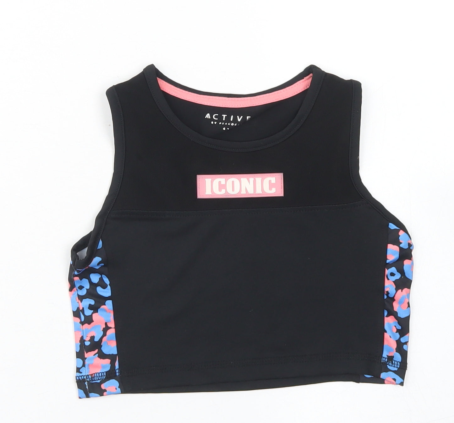 Miss E-vie Girls Black Animal Print Polyester Cropped Tank Size 6-7 Years Crew Neck