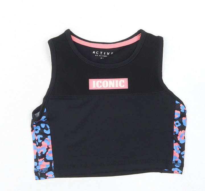 Miss E-vie Girls Black Animal Print Polyester Cropped Tank Size 6-7 Years Crew Neck