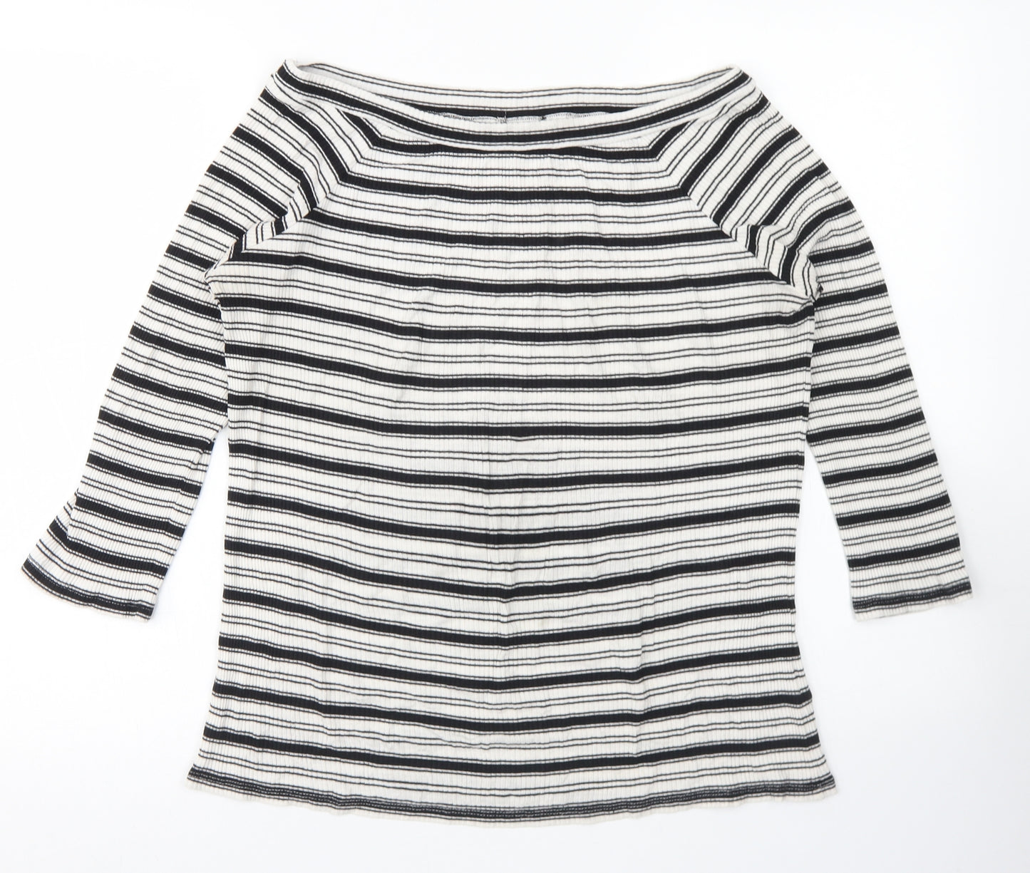 F&F Womens White Striped Viscose Basic T-Shirt Size 18 Off the Shoulder