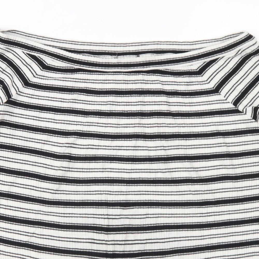 F&F Womens White Striped Viscose Basic T-Shirt Size 18 Off the Shoulder