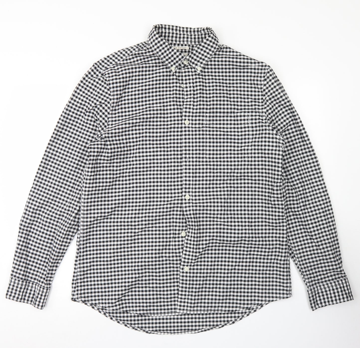 F&F Mens Black Check Cotton  Button-Up Size L Collared Button - The Oxford