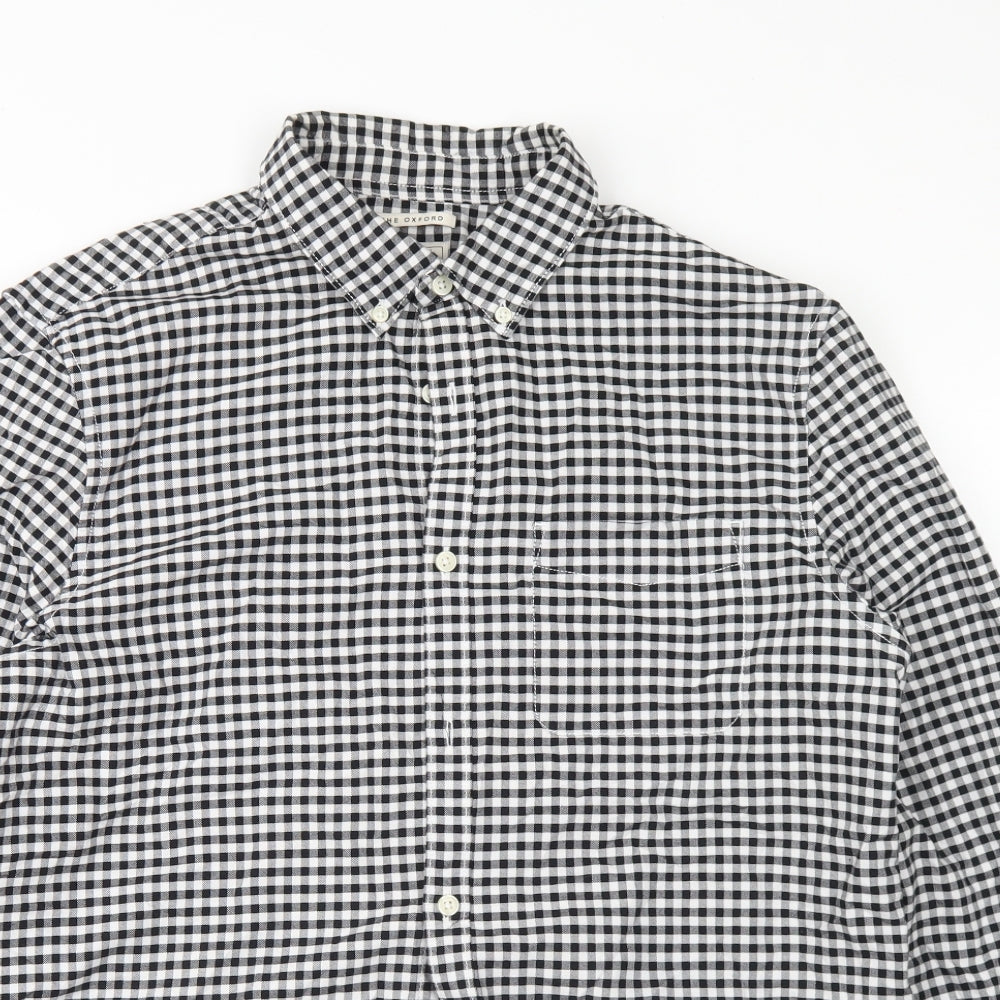 F&F Mens Black Check Cotton  Button-Up Size L Collared Button - The Oxford