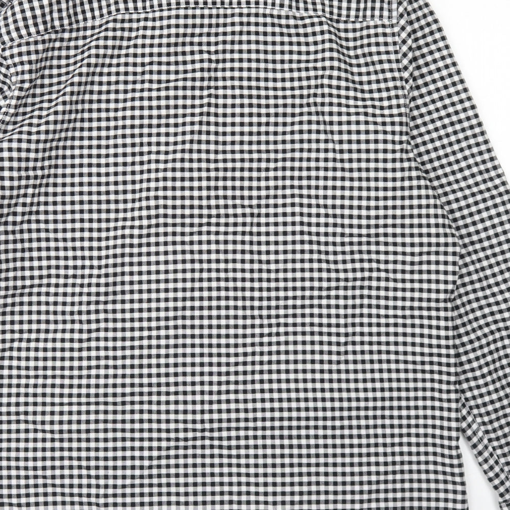 F&F Mens Black Check Cotton  Button-Up Size L Collared Button - The Oxford