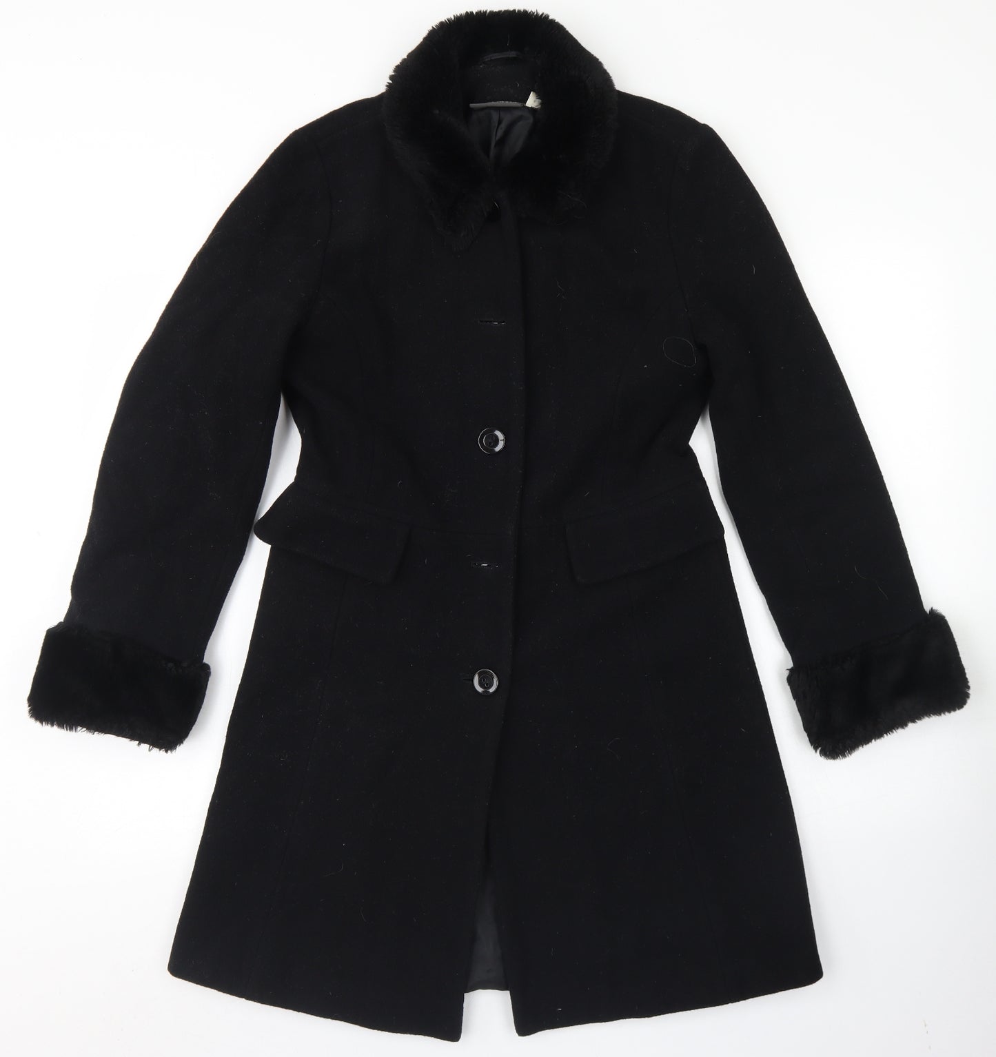 River Island Womens Black   Overcoat Coat Size 10  Button