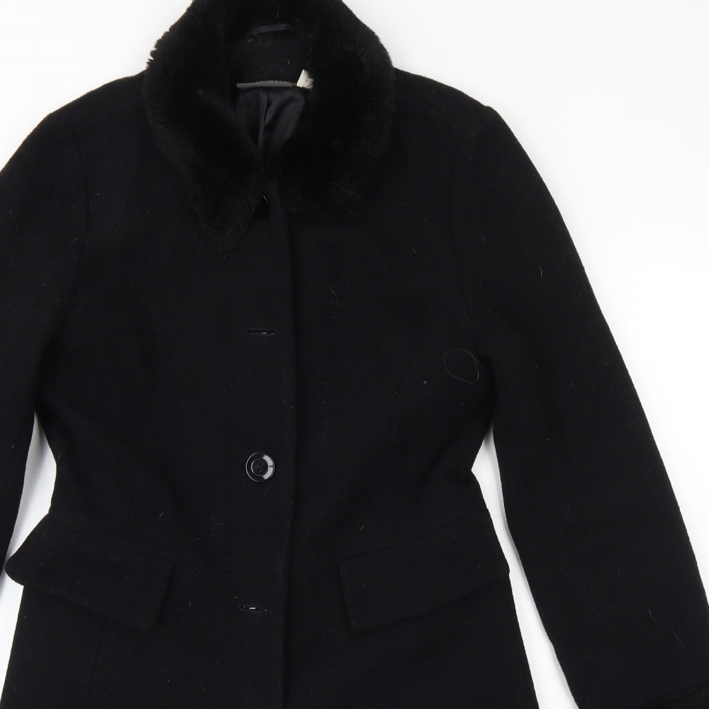 River Island Womens Black   Overcoat Coat Size 10  Button