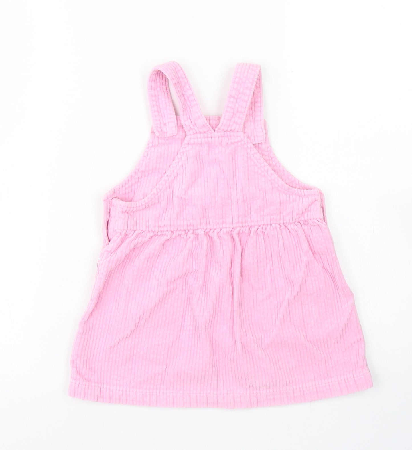 Dunnes Stores Girls Pink  Cotton Pinafore/Dungaree Dress  Size 2-3 Years  Square Neck Button - Rainbow