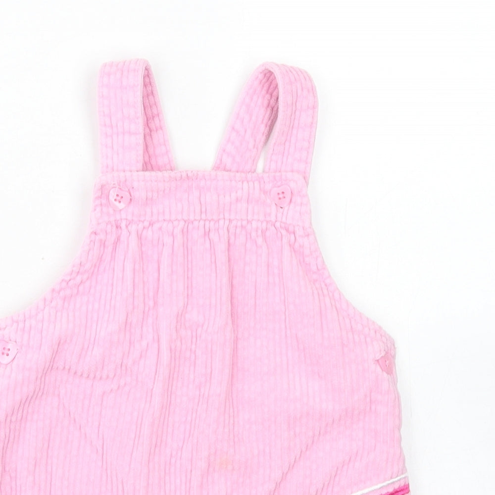 Dunnes Stores Girls Pink  Cotton Pinafore/Dungaree Dress  Size 2-3 Years  Square Neck Button - Rainbow