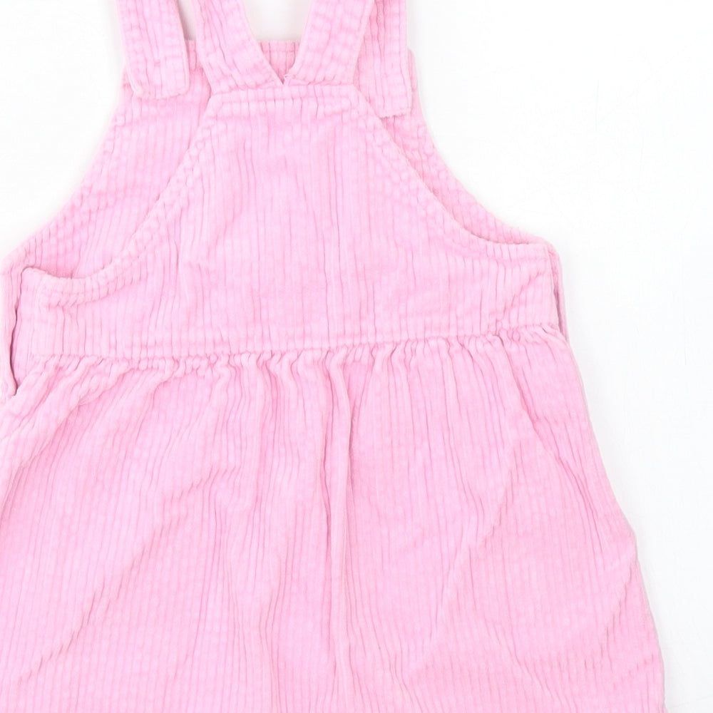 Dunnes Stores Girls Pink  Cotton Pinafore/Dungaree Dress  Size 2-3 Years  Square Neck Button - Rainbow