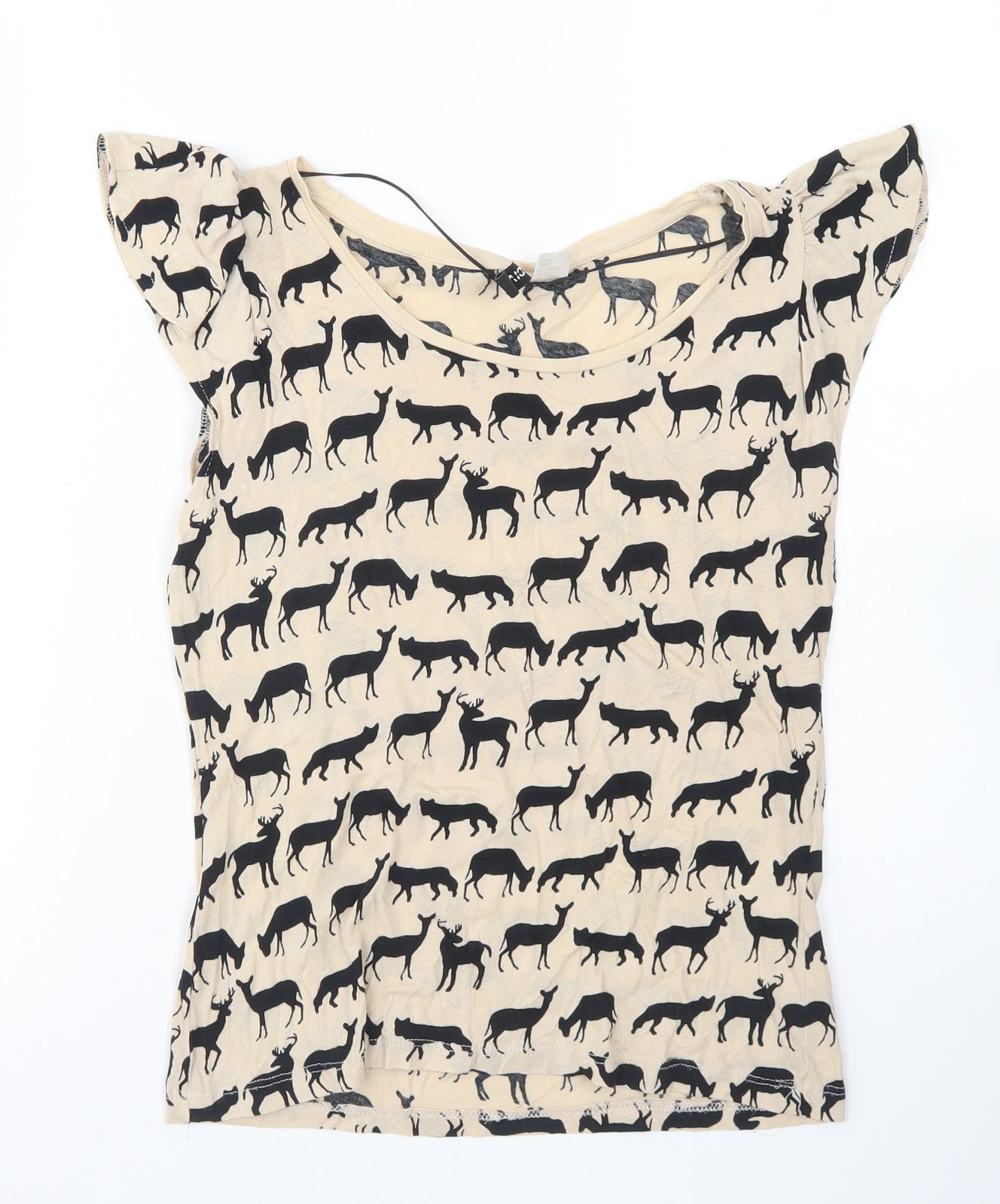 Divided Womens Brown  Cotton Basic T-Shirt Size 8 Round Neck - Deer Print