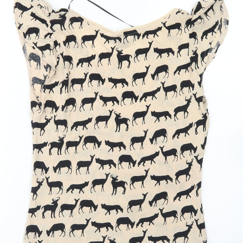 Divided Womens Brown  Cotton Basic T-Shirt Size 8 Round Neck - Deer Print