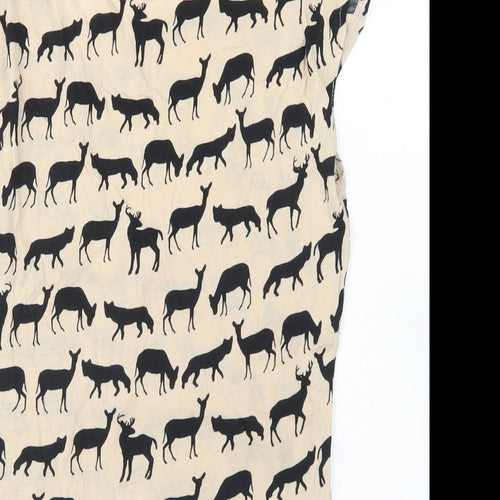 Divided Womens Brown  Cotton Basic T-Shirt Size 8 Round Neck - Deer Print