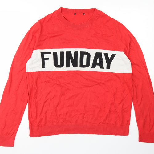 New Look Womens Red Crew Neck  Acrylic Pullover Jumper Size 12