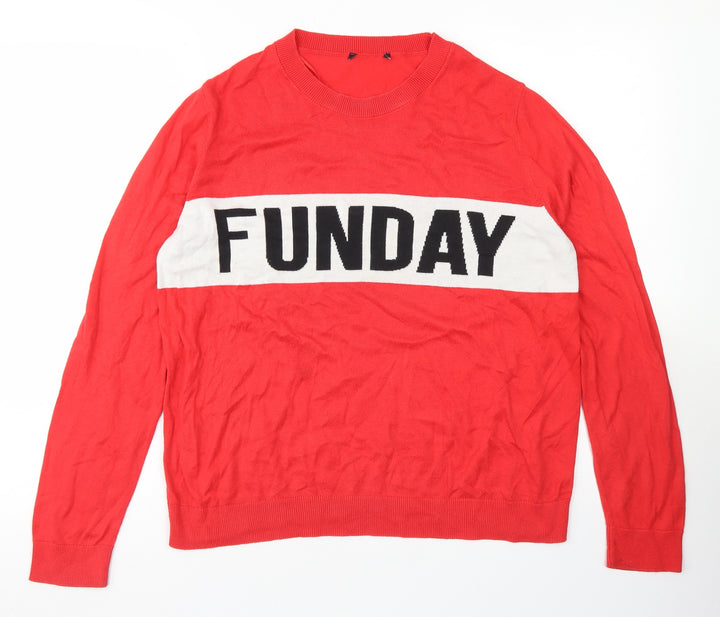New Look Womens Red Crew Neck Acrylic Pullover Jumper Size 12