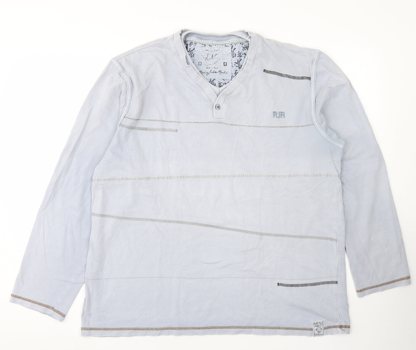 Rocha John Rocha Mens Blue  Cotton  T-Shirt Size L Henley