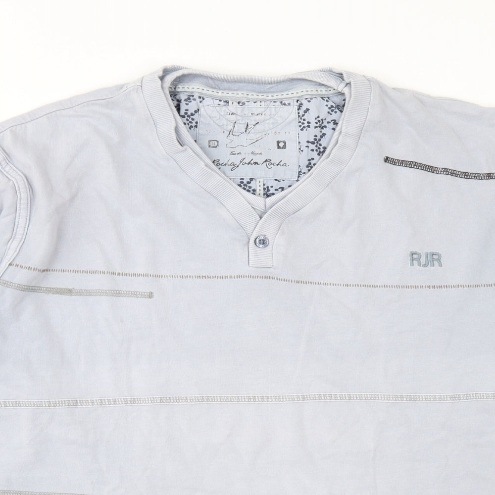 Rocha John Rocha Mens Blue  Cotton  T-Shirt Size L Henley