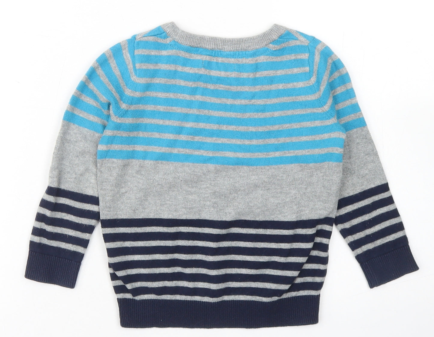 Bluezoo Boys Grey Crew Neck Striped Cotton Pullover Jumper Size 2-3 Years