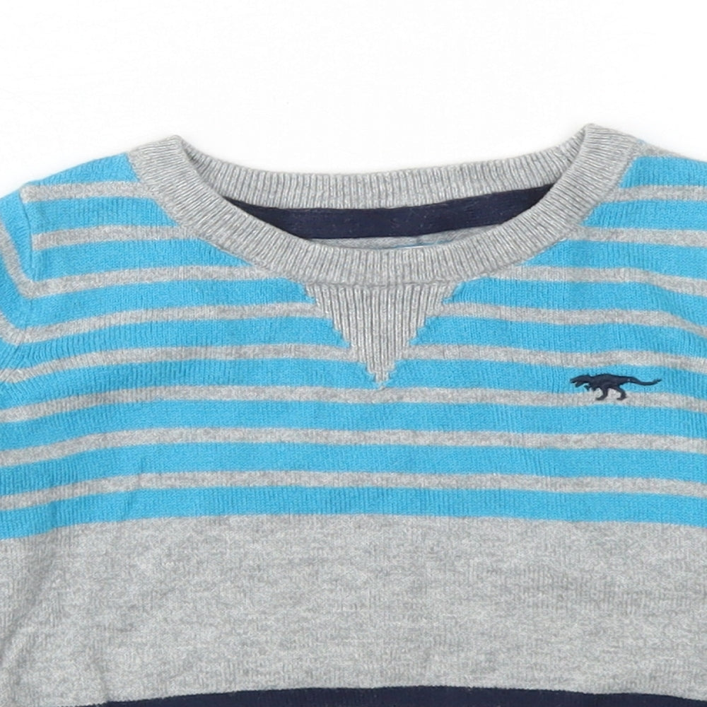 Bluezoo Boys Grey Crew Neck Striped Cotton Pullover Jumper Size 2-3 Years