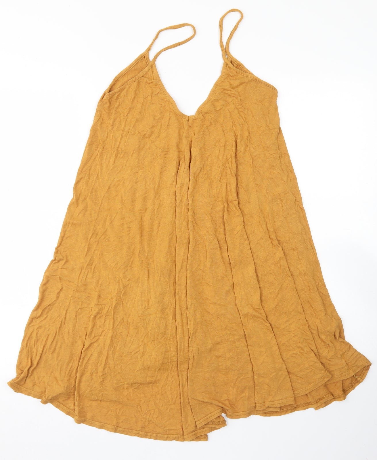 Boohoo Womens Yellow  Viscose Trapeze & Swing  Size 12  Round Neck