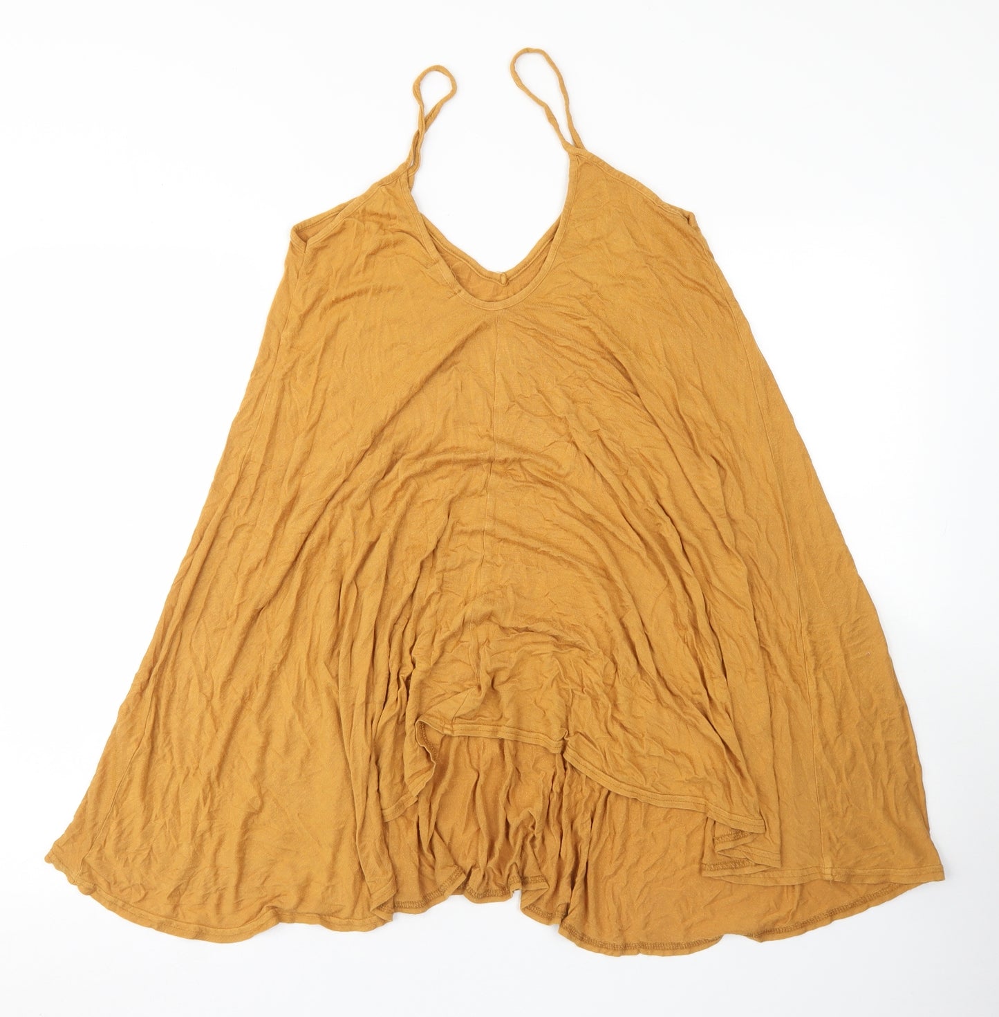 Boohoo Womens Yellow  Viscose Trapeze & Swing  Size 12  Round Neck