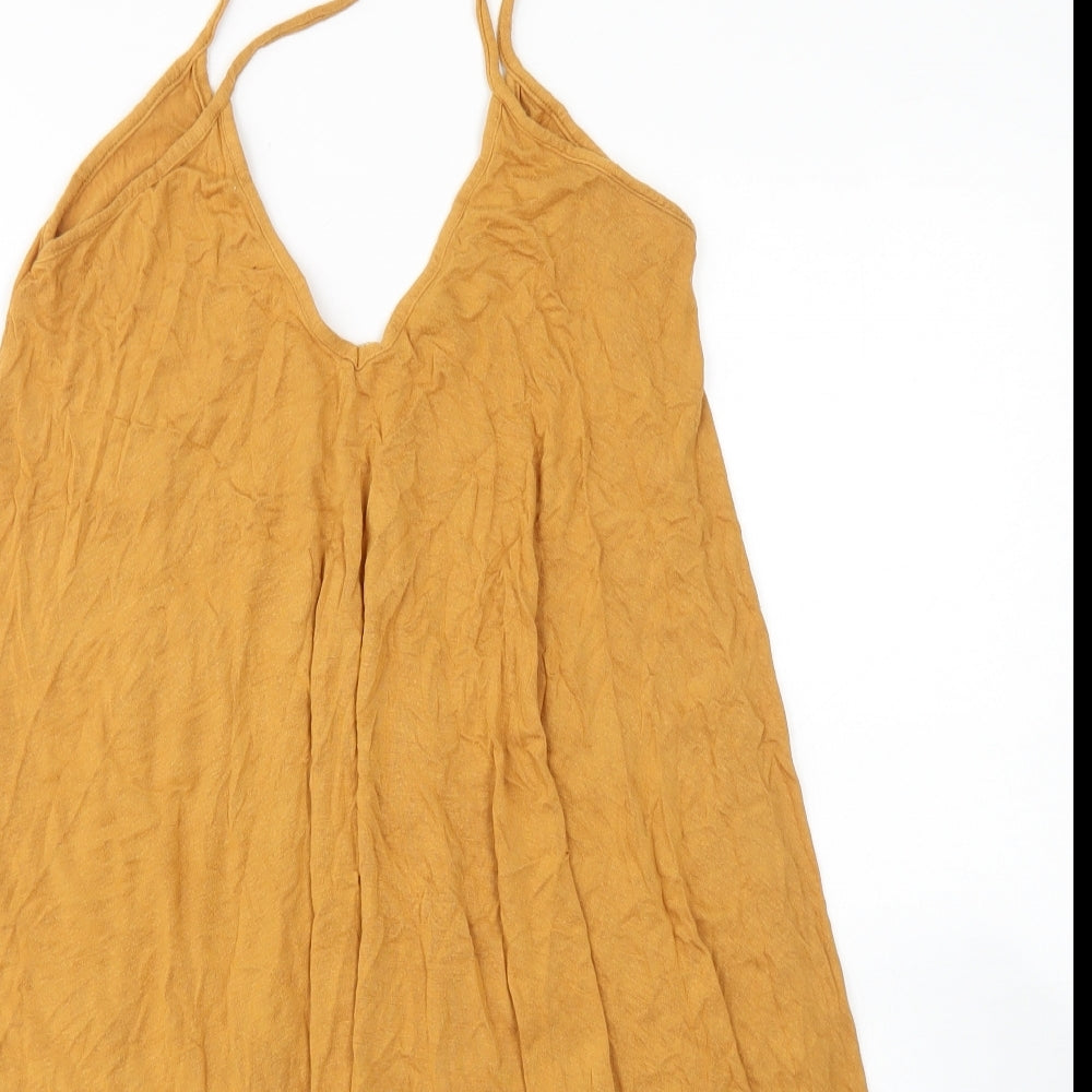 Boohoo Womens Yellow  Viscose Trapeze & Swing  Size 12  Round Neck