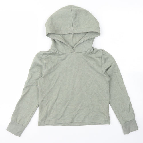 name it Girls Green  Cotton Pullover Hoodie Size 7-8 Years   - Cropped