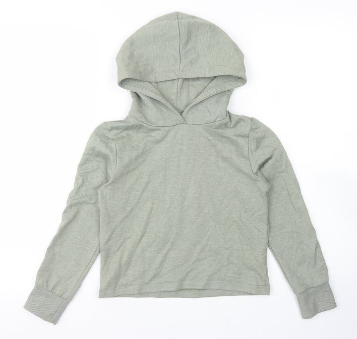 name it Girls Green  Cotton Pullover Hoodie Size 7-8 Years   - Cropped