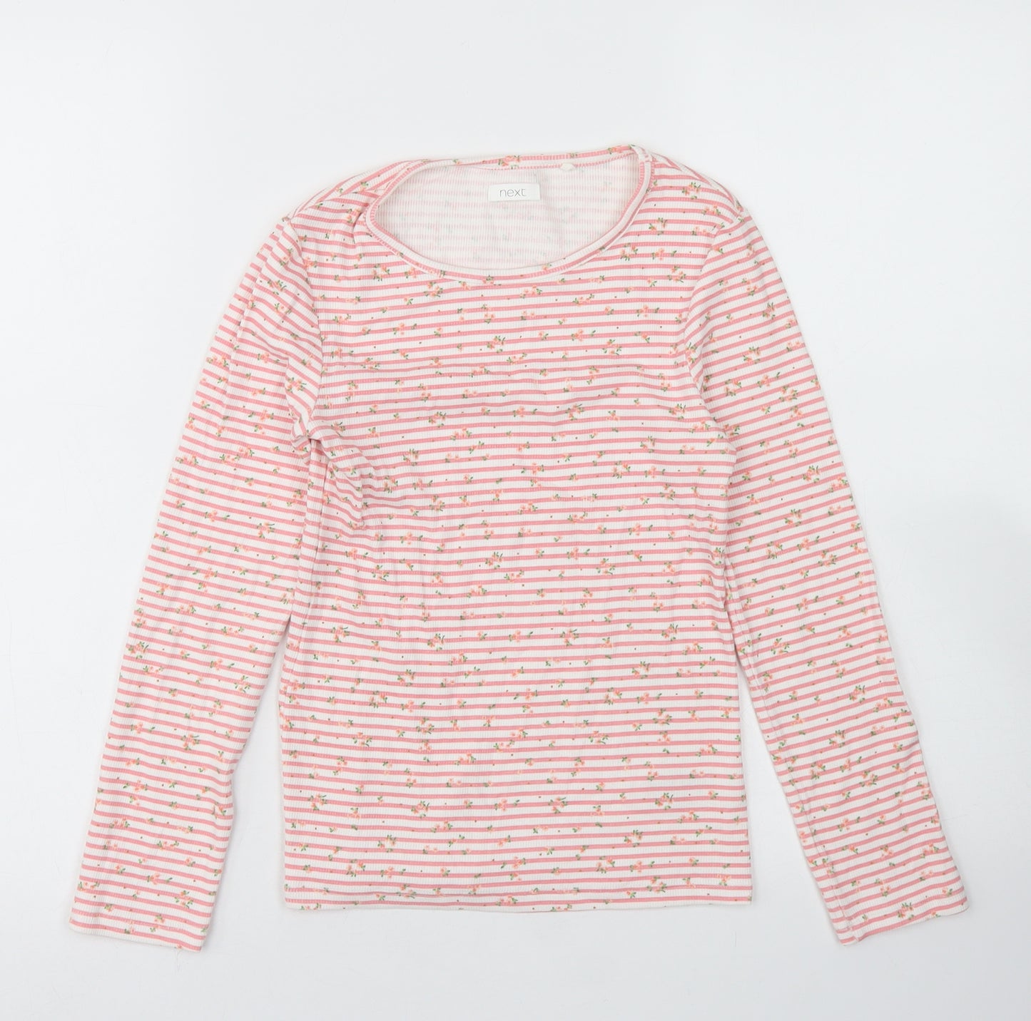 NEXT Girls Pink Striped Cotton Basic T-Shirt Size 9 Years Crew Neck