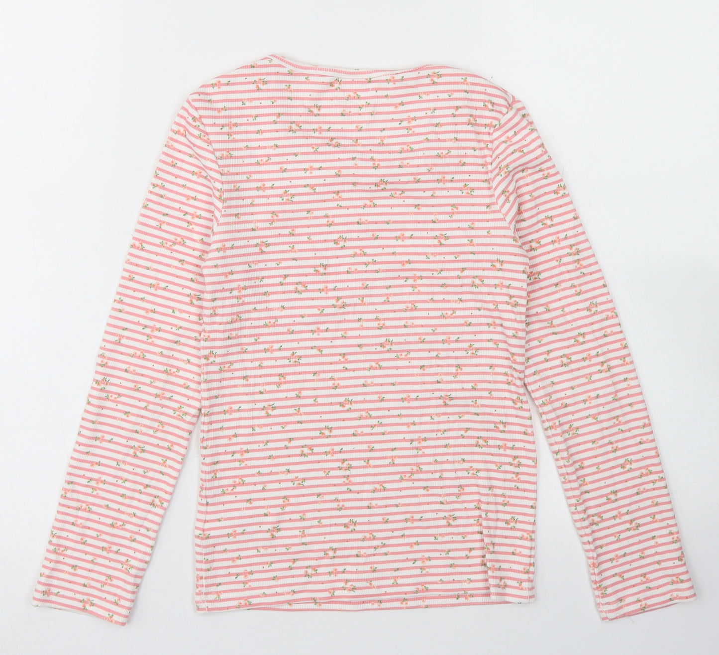 NEXT Girls Pink Striped Cotton Basic T-Shirt Size 9 Years Crew Neck